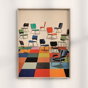 Classic Mid Century Furniture Collection Print,Bauhaus Design,Vintage Wall Art, Modern Home Decor, Bauhaus Inspired Wassily Chair Wall Decor