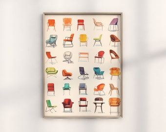 Aquarell Bauhaus Stuhl Wandkunst, Midcentury Retro Print, Vintage Bauhaus Poster, Stuhl Design Dekor, Modernes Kunstwerk, Home Interior Druck
