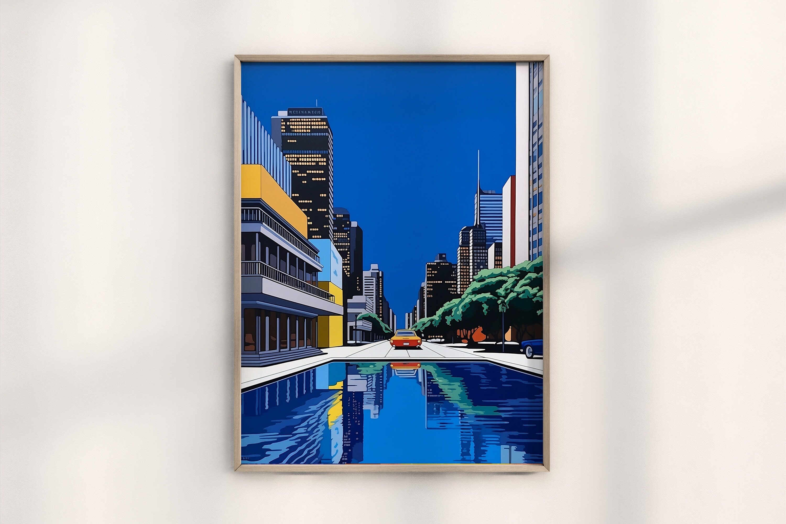 Picture of Hiroshi Nagai Night in New York Print, Modern Cityscape Art, Retro ...