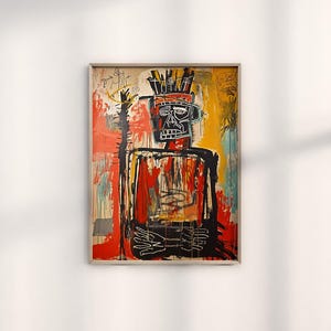 Neo-expressionism art, Abstract canvas painting, Bold color palettes, Tribal mask painting, Unique home decor ideas, Modern wall art decor