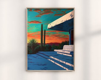 Arizona Desert Landscape Desert Wall Art, Boho Print Western Southwestern Decor, Colorful Bright Poster, Monument Valley, Oil Painting Print