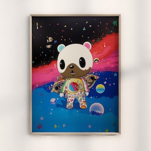 Takashi Murakami Kawaii Bear in Space Print, Colorful Pop Art, Unique Japanese Modern Art, Collectible Murakami Wall Decor, Hypebeast Print