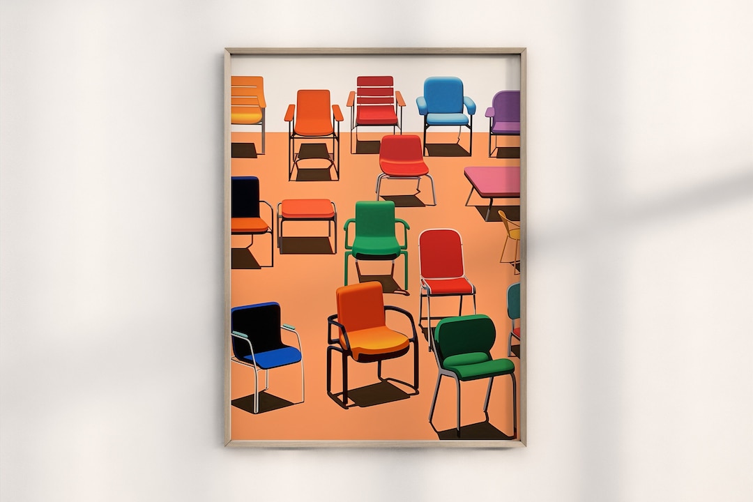 Retro Bauhaus Chair Wall Art, Midcentury Bauhaus Poster Print, Vibrant
