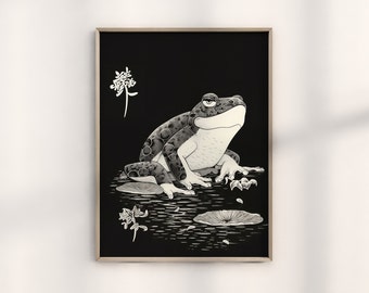 Matsumoto Hoji Grumpy Frog Print, Traditional Japanese Frog Art, Whimsical Japanese Woodblock Design, Unique Animal Woodblock Illustration