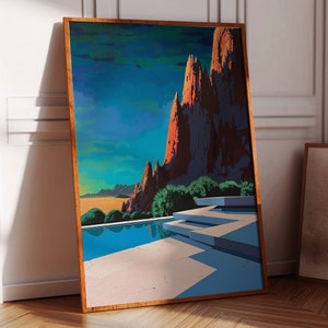 Arizona Desert Landscape Oil Painting Print, Colorful Monument Valley Art,Southwestern Decor Living Room, Western Wall Poster, Boho Electric