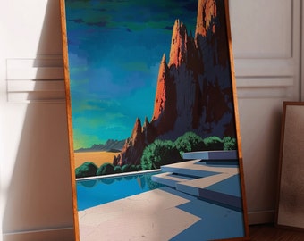 Arizona Desert Landscape Oil Painting Print, Colorful Monument Valley Art,Southwestern Decor Living Room, Western Wall Poster, Boho Electric