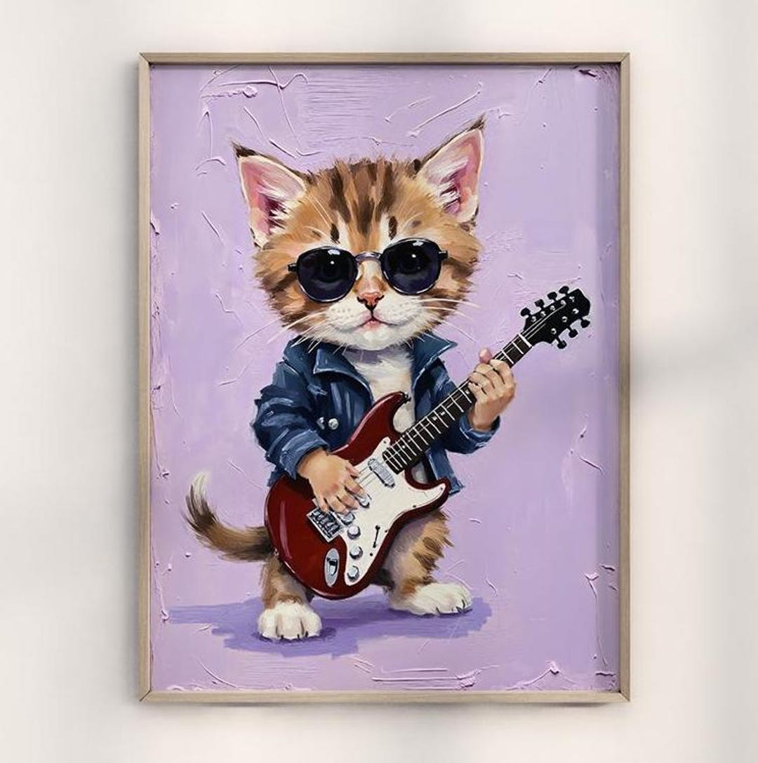 Cat Rockstar Nursery,rock N Roll Cat, Unique Cat Gifts, Music-themed ...