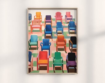 Colorful Bauhaus Chair Wall Art, Retro Bauhaus Chair Design, Vibrant Bauhaus Décor Print, Modern Chair Poster, Vintage Chair Aesthetic Art