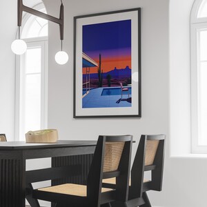 Hiroshi Nagai Palm Springs solnedgångstryck, retro popkonst-affisch, Nagai-stil heminredning, Palm Springs väggkonst, reproduktion i museikvalitet bild 3