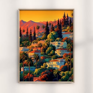 Hiroshi Nagai Sunset in Orange County Print, Vintage Orange County Artwork, Nagai California Sunset, Retrowave Tropical Scenes Wall Decor