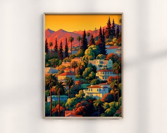 Hiroshi Nagai solnedgång i Orange County-tryck, vintagekonstverk i Orange County, Nagai Kalifornien solnedgång, retrovågig tropisk väggdekoration