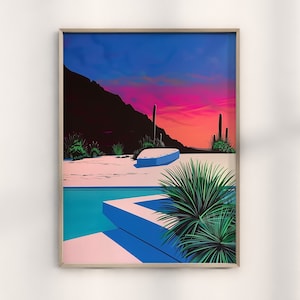 Western Arizona Boho Electric Desert Oil Painting Print, Colorful Monument Valley Landscape Print, Western Southwestern Decor Wall Poster