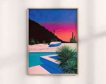 Western Arizona Boho Electric Desert Oil Painting Print, Colorful Monument Valley Landscape Print, Western Southwestern Decor Wall Poster