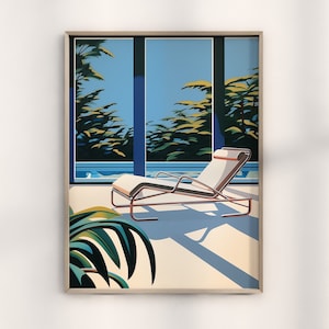 Bauhaus Retro Chaise Longue Print, Bauhaus Lounge Chair Art, Vintage Chaise Design Print, Mid-Century Modern Lounge Chair Retrowave Poster