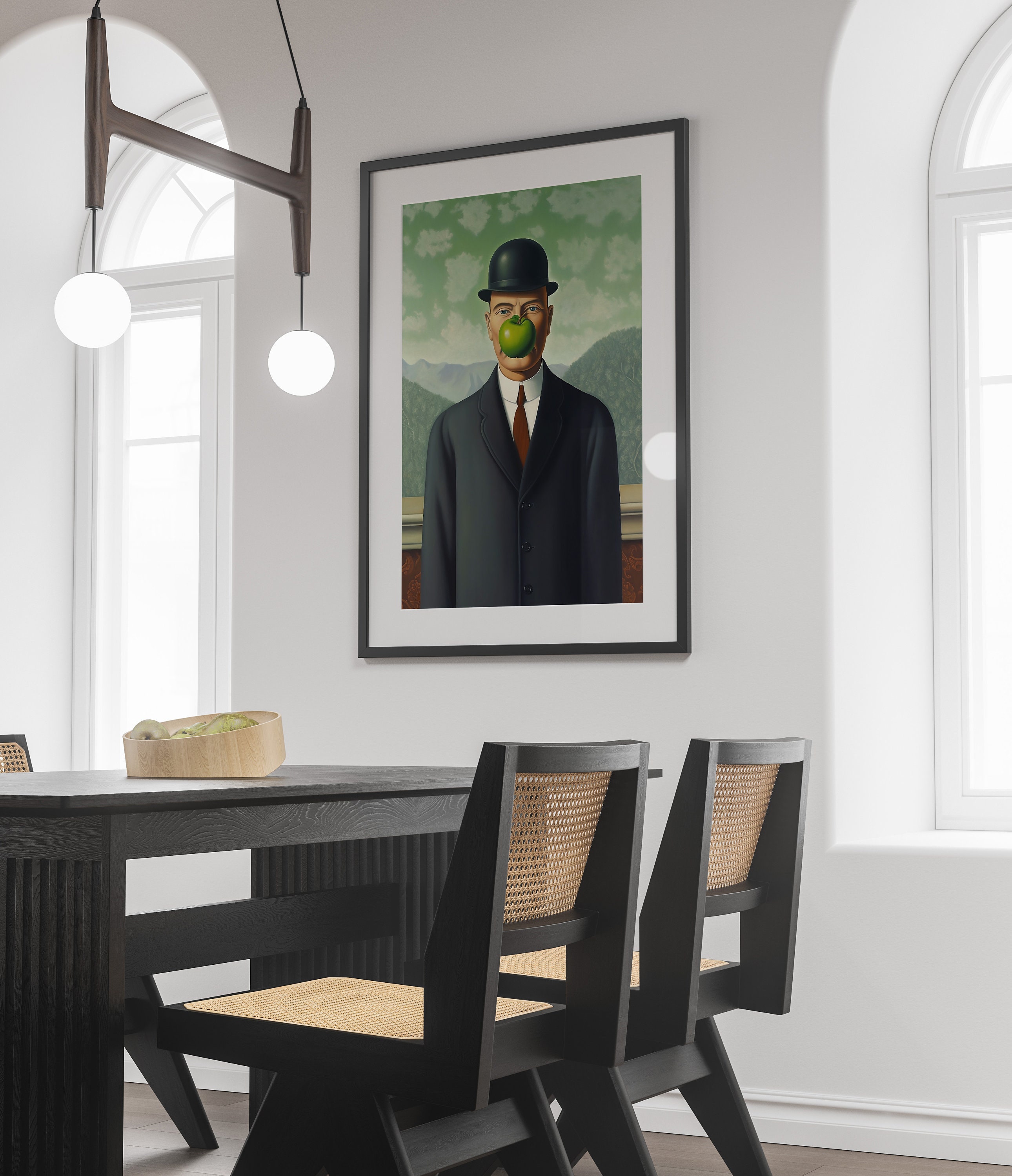 Rene Magritte Green Apple Inspired Print, Surrealist Wall Art