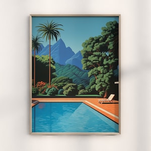 Tropical Beach Scene Hiroshi Nagai Artwork - 80s Retrowave Sunset, Vaporwave Island Print, Neon Beach Art, Retro Aesthetic, Synthwave Scene