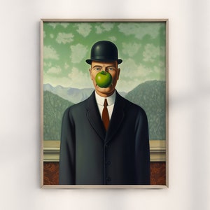 Rene Magritte Green Apple Inspired Print, Surrealist Wall Art, Museum Grade Poster, Son of Man Magritte, Surrealism Home Decor, Glicee Print
