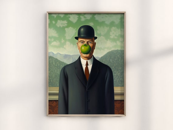 Rene Magritte Green Apple Inspired Print, Surrealist Wall Art