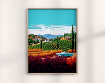 Minimalist 80s Tuscany Retro Print - Synthwave Beach Scene, Vaporwave Island Art, Retrowave Sunset View, Neon Tropical Vibe, Retro Aesthetic