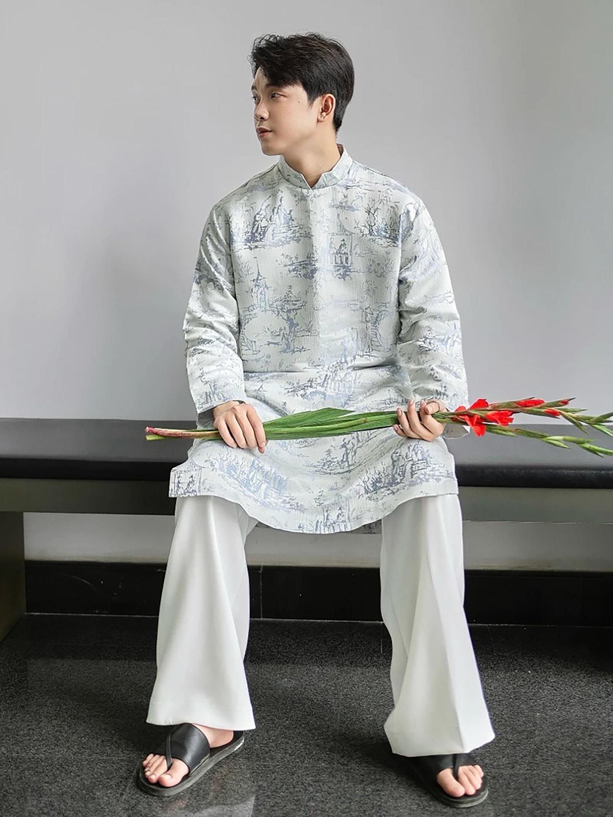 Brocade Ao Dai for Men With Snap Button, Ao Dai Vietnam, Pre-made ...