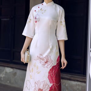 Ngoc Lam Vietnamese Ao Dai for Women, Printed Silk Ao Dai Set, Ao Dai Vietnam, Modernized Ao Dai