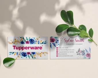 Blue Floral Custom Tupperware Business Card, Personalized Tupperware Business Card, Consultant Business Cards, Tupperware Marketing TW04