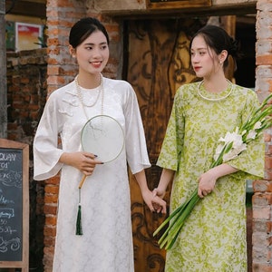 LAM Vietnamese Modern Ao Dai for Women, Ao Dai for Girls, Ao Dai Vietnam, Damask Silk Loose Form Ao Dai