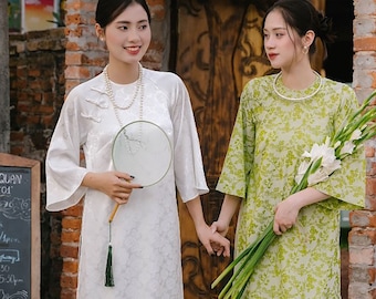 LAM Vietnamese Modern Ao Dai for Women, Ao Dai for Girls, Ao Dai Vietnam, Damask Silk Loose Form Ao Dai