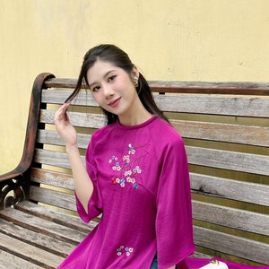 CHI Vietnamese Traditional Ao Dai for Women, Ao Dai for Girls, Ao Dai Vietnam, Embroidery Ao Dai Set Purple