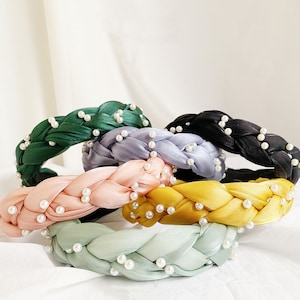 Pearl-embellished Chiffon Headband (7 colors) - Mấn, Pre-made Vietnamese Ao Dai Accessories, Vietnamese Accessories, Wedding Ao Dai Headband