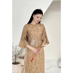 DIEP Ao Dai vietnamita con bordado floral para mujer, Ao Dai para niña, Ao Dai vietnamita, Ao Dai bordado con doble capa