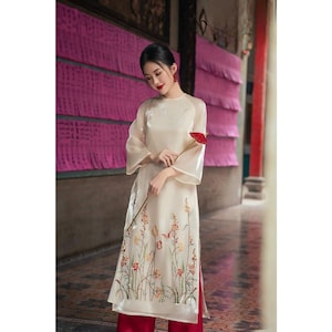 QUYEN Ao Dai vietnamita moderno para mujeres, Ao Dai para niñas, Ao Dai Vietnam, bordado Ao Dai Set
