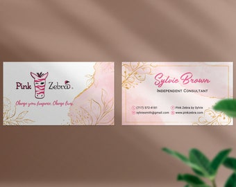 Watercolor Pink Zebra Business Card, Personalized Pink Zebra Business Card, Printable Pink Zebra Business Card, Pink Zebra Consultant PZ05