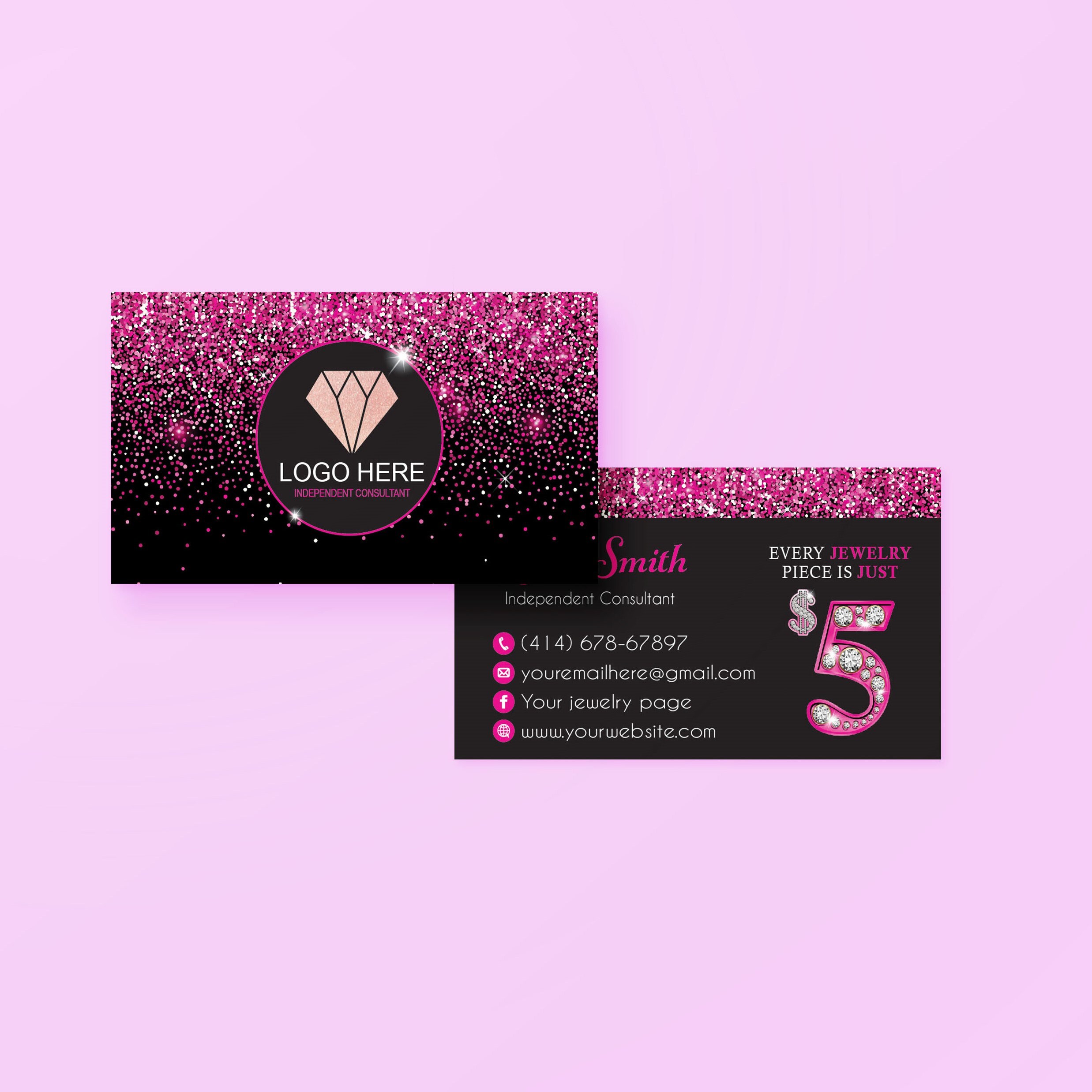 Personalized Jewelry Business Cards Custom Glitter Business Etsy