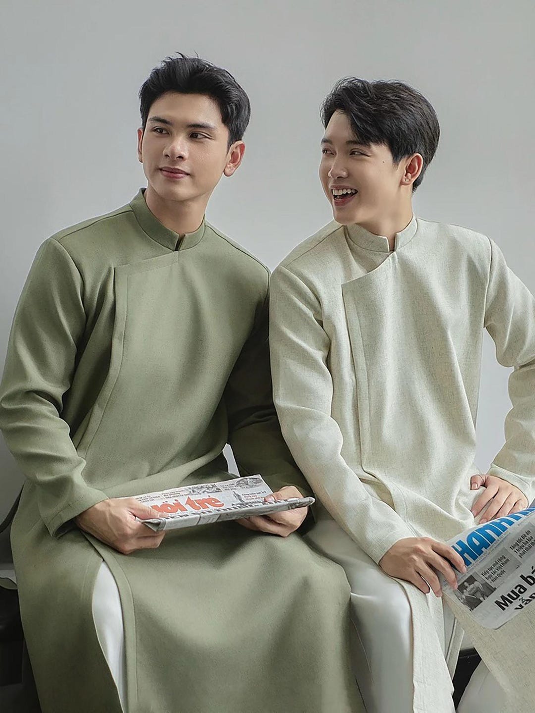 Modernized Ao Dai for Men With Snap Button, Ao Dai Vietnam, Pre-made ...