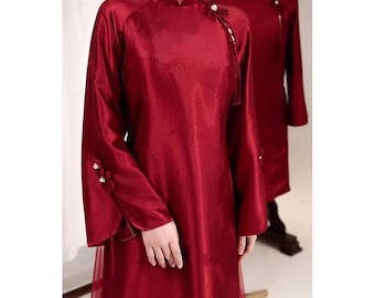 An Yen Vietnamese Traditional Ao Dai for Women, Ao Dai for Girls, Ao Dai Vietnam, Brocade Fit Form Ao Dai