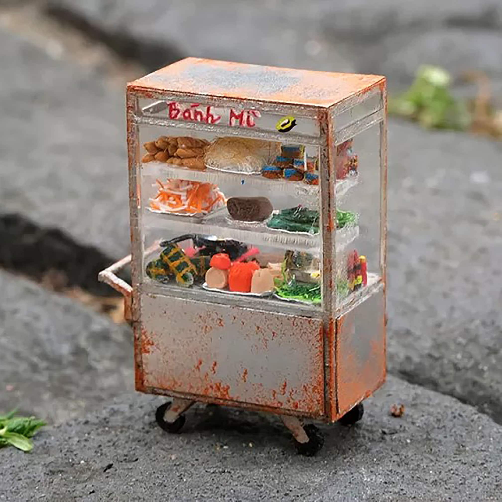 ミニチュア  屋台ベトナム風 ベトナムパン屋台、新鮮な果物屋台、魚団子屋台、ベトナムギフト
