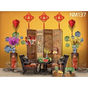 2025 Vietnamese Tet Holiday Lunar New Year landscape background, Tet Holiday backdrop (phong nen chup anh Tet bang vai), Tết nguyên đán 02
