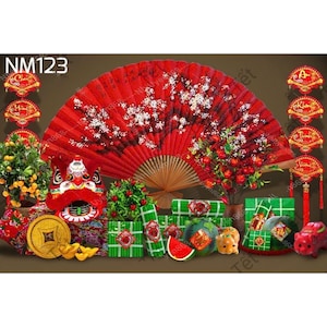 2025 Vietnamese Tet Holiday Lunar New Year landscape background, Tet Holiday backdrop (phong nen chup anh Tet bang vai), Tết nguyên đán