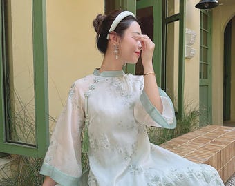 Ngoc Ha Floral Ao Dai for Women, Ao Dai for Girls, Ao Dai Vietnam, Modern Ao Dai Tet for Vietnamese