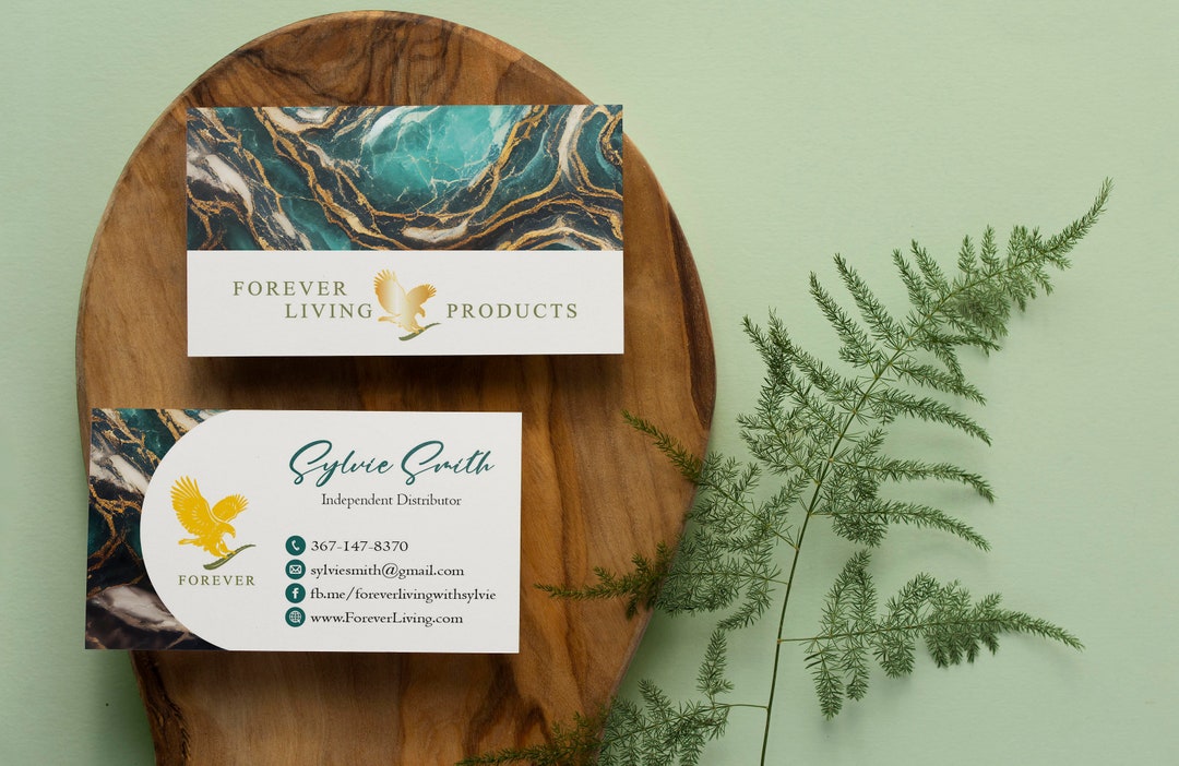 Teal Marble Forever Living Business Card Personalized Forever Etsy