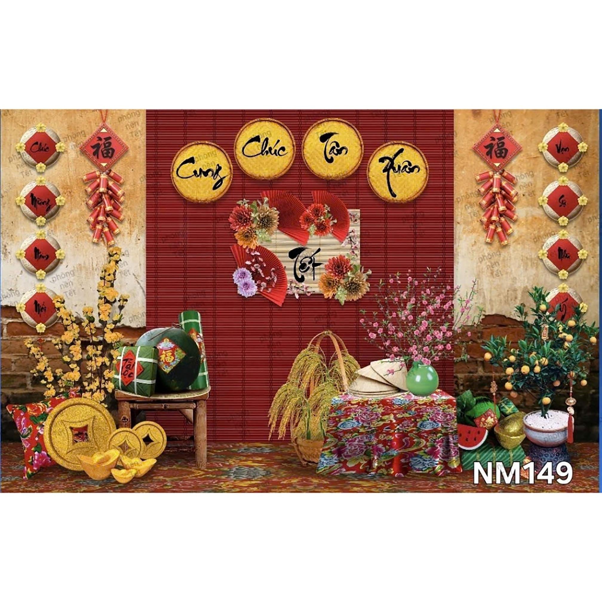 Fondo de paisaje del Año Nuevo Lunar vietnamita del feriado del Tet 2025,  telón de fondo del feriado del Tet (phong nen chup anh Tet bang vai) 09,  trang tri Tet - Etsy México, image size:2016x2016