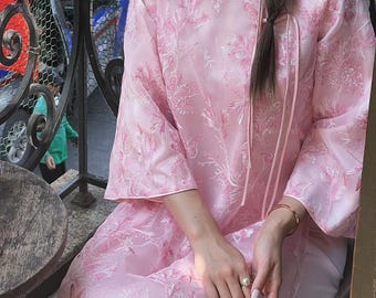 QUYNH Vietnamese Tussah Silk Ao Dai for Women, Ao Dai for Girls, Ao Dai Vietnam, Embroidery Ao Dai with Double Layers