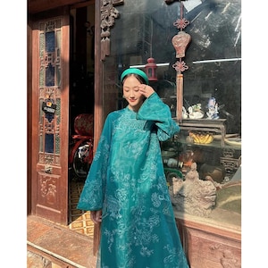 LINH NGA Embroidery Ao Dai for Women, Vietnamese Ao Dai for Girls, Ao Dai Vietnam, Ao Dai with Double Layers, Ao Dai Tet