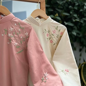 NGAN NGA Vietnamese Traditional Ao Dai for Women, Ao Dai for Girls, Ao Dai Vietnam, Embroidery Ao Dai, Linen Ao Dai