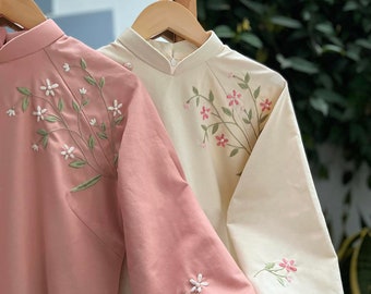 NGAN NGA Vietnamese Traditional Ao Dai for Women, Ao Dai for Girls, Ao Dai Vietnam, Embroidery Ao Dai, Linen Ao Dai