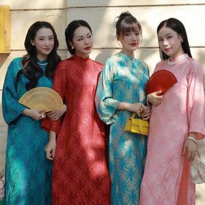 Silk brocade Vietnamese Modern Ao Dai for Women, Ao Dai for Girls, Ao Dai Vietnam, Silk Loose Form Ao Dai 03