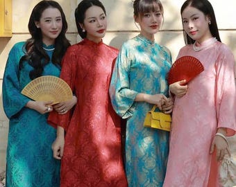 Silk brocade Vietnamese Modern Ao Dai for Women, Ao Dai for Girls, Ao Dai Vietnam, Silk Loose Form Ao Dai 03