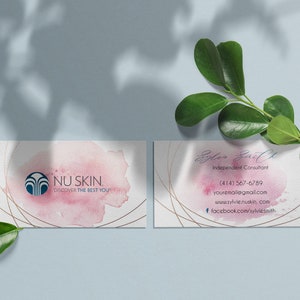 Pink Watercolor NU SKIN Business Card, Personalized Nu Skin Business Card, Printable Nu Skin Business Card, Nu Skin Card NS09