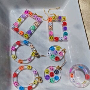 Smiley Face Collection, Resin Earrings with mini colorful smiley faces